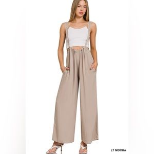 NWT Woven Tie Back Suspender with Pockets in Mocha